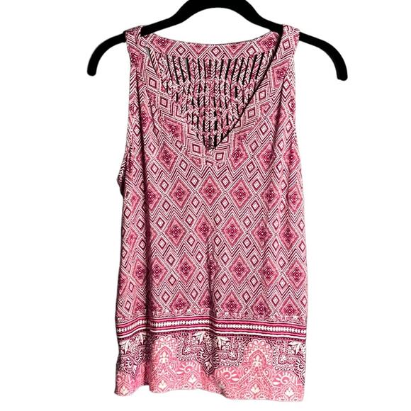 Skies Are Blue Tops - Skies Are Blue Dark Pink and White Sleeveless Tunic Size Small Petite